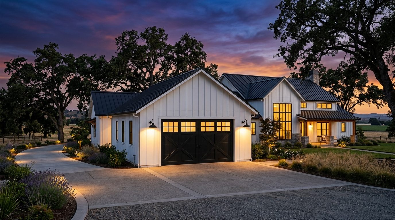 Foster Garage Door Service Exterior Closed Garage Door at Twilight